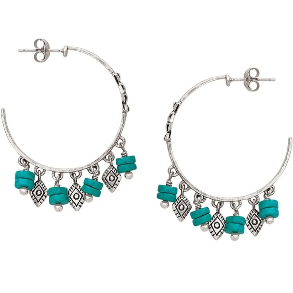 Silpada 925 Sterling Silver & Howlite 'Dive In' Hoop Earrings P3262